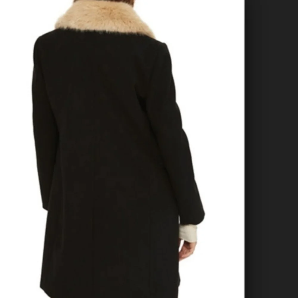 Topshop Nina Black Double-Breasted Slim Military Coat Faux Fur Collar Womens 4